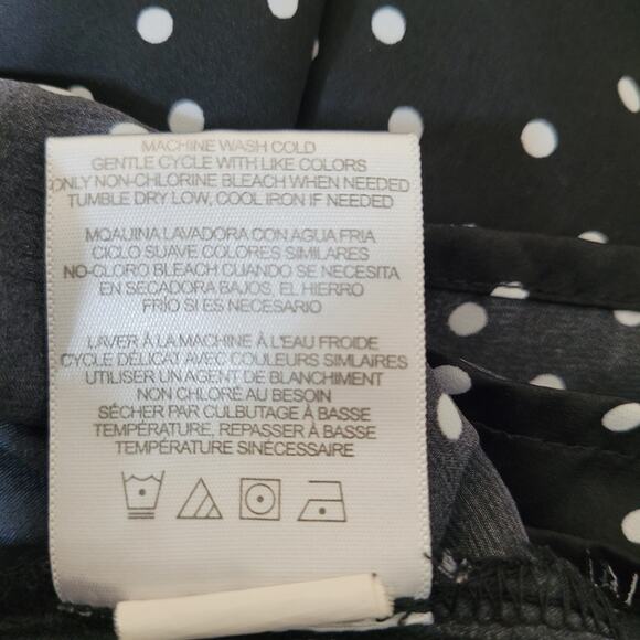 Ellen Tracy Women's Black Polka Dot Smocked Waist Blouse Top Scoop Neck Large - Picture 10 of 10